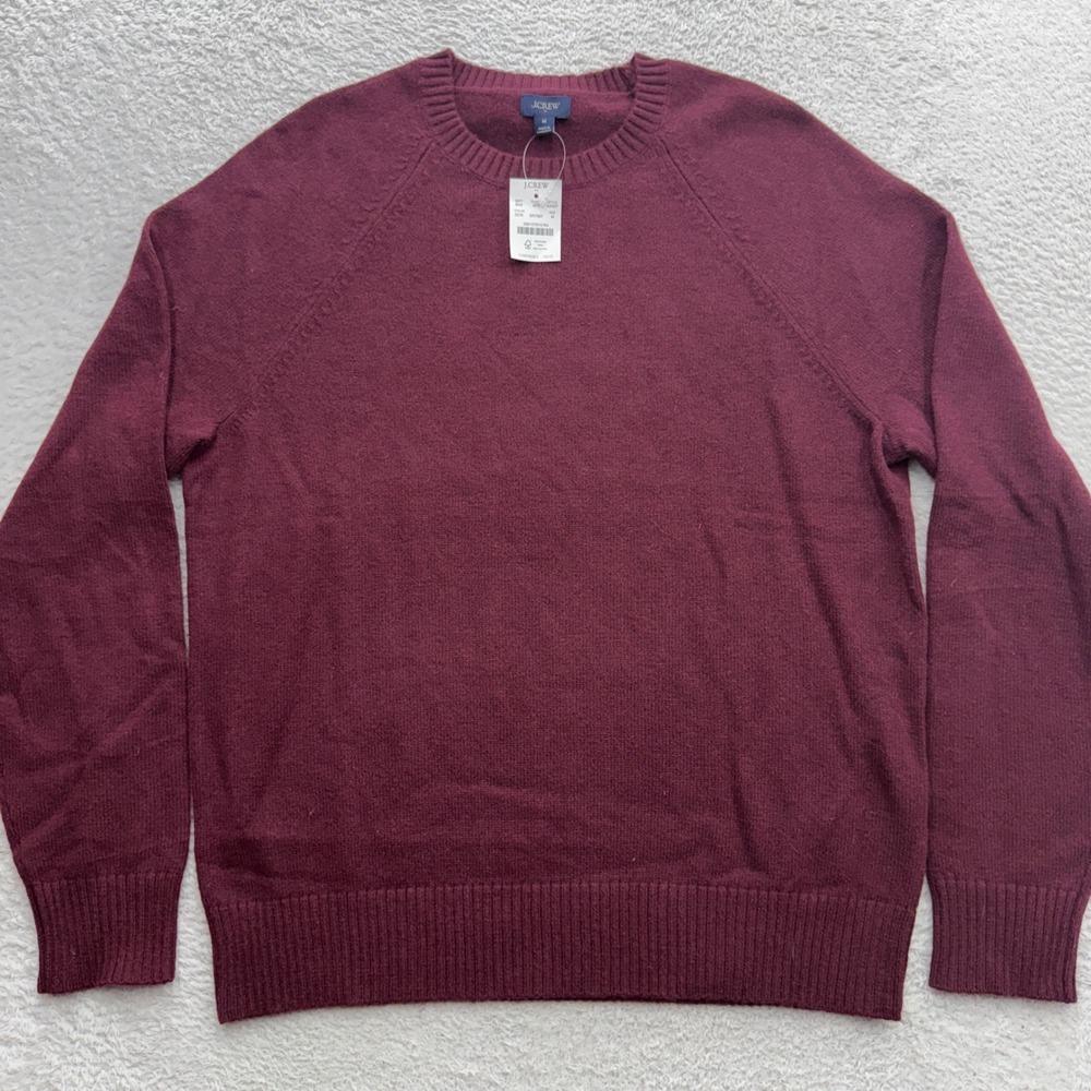 J.Crew Mens Burgundy Lambswool Blend Raglan Crewneck Sweater M SR7807 NEW